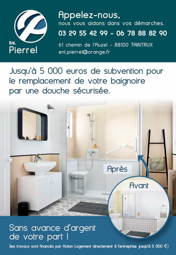 Remplacement baignoire par douche.Entreprise Pierrel 88100 Taintrux - 03.29.55.42.99.