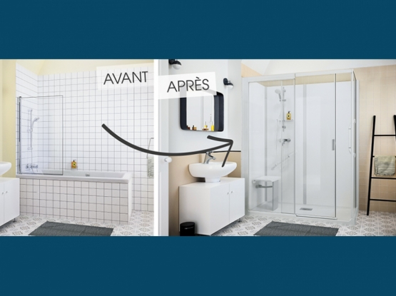 Cabine de douche adaptée pour les personnes à mobilités réduite & Séniors.