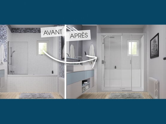 Cabine de douche adaptée pour les personnes à mobilités réduite & Séniors.